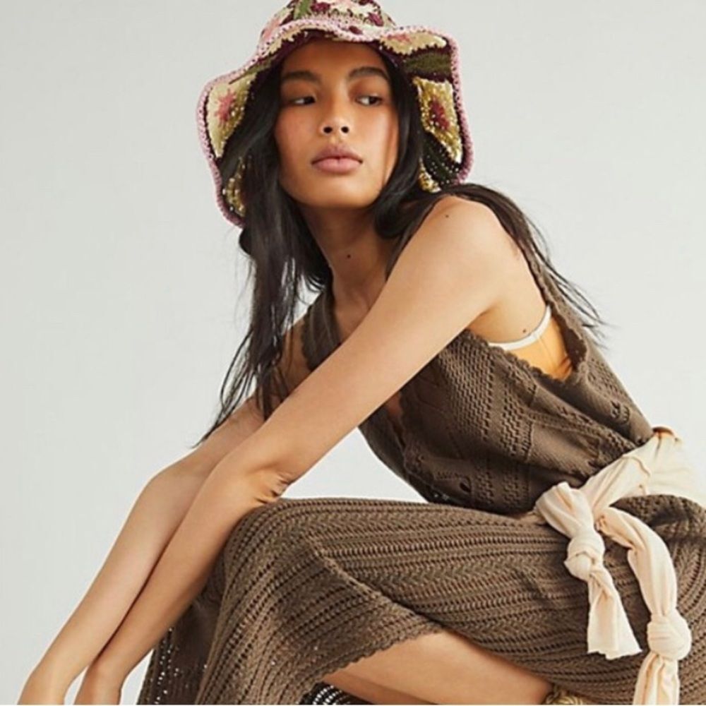 Free People Beach Santorini Fauxchet Dress Truffle Brown XS Boho Cottagecore